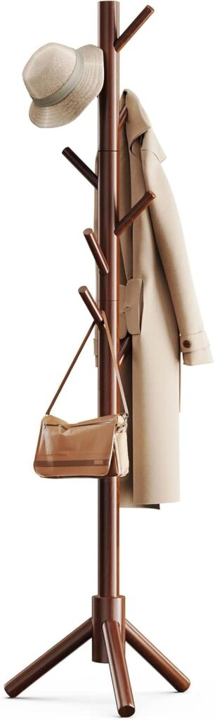 Pipishell Sturdy Wooden Coat Rack with 8 Hooks for Entryway, Brown