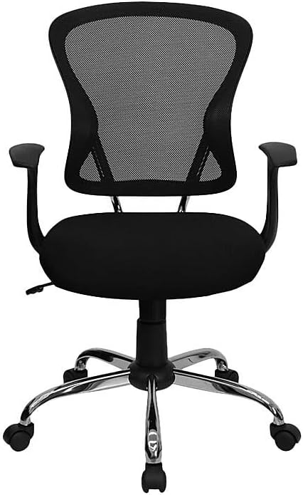 Flash Furniture Mid-Back Mesh Swivel Task Chair with Chrome Base and Arms, Metal, Black, 73.66 x 60….