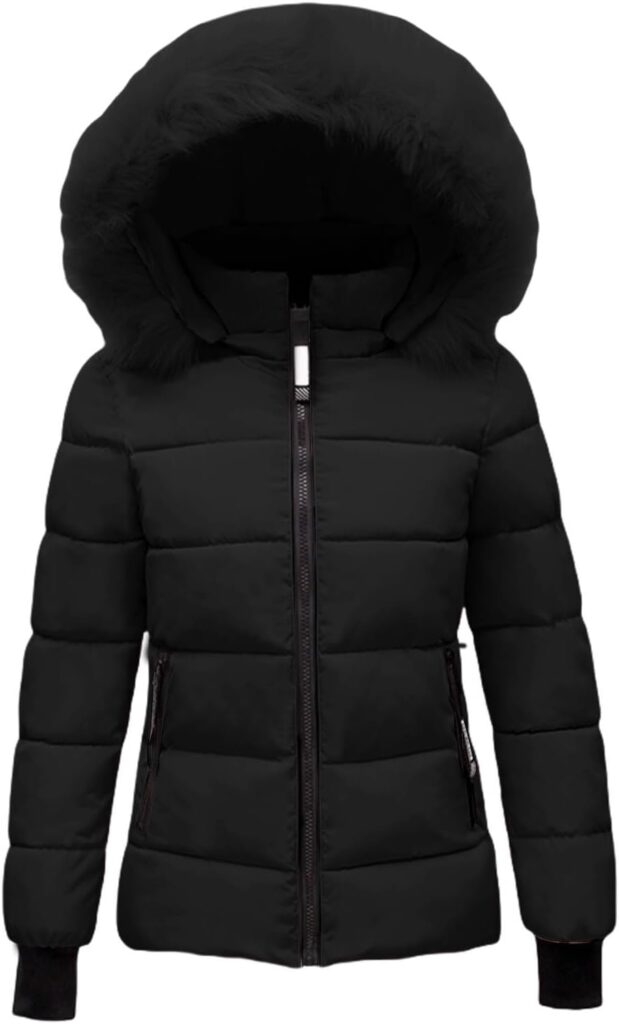 Winter Jackets for Women UK 2026 with Pockets Faux Fur Hood Puffer Coat Plus Size Womens Coats Zip U…