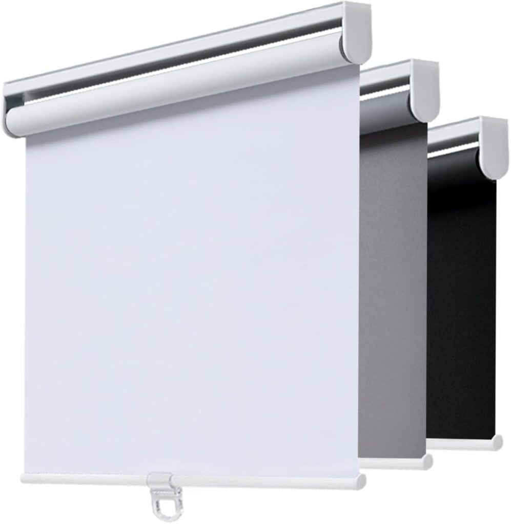 AOSKY Cordless Roller Shades Blackout Blinds for Windows Room Darkening Rolled Up Shades with Spring…