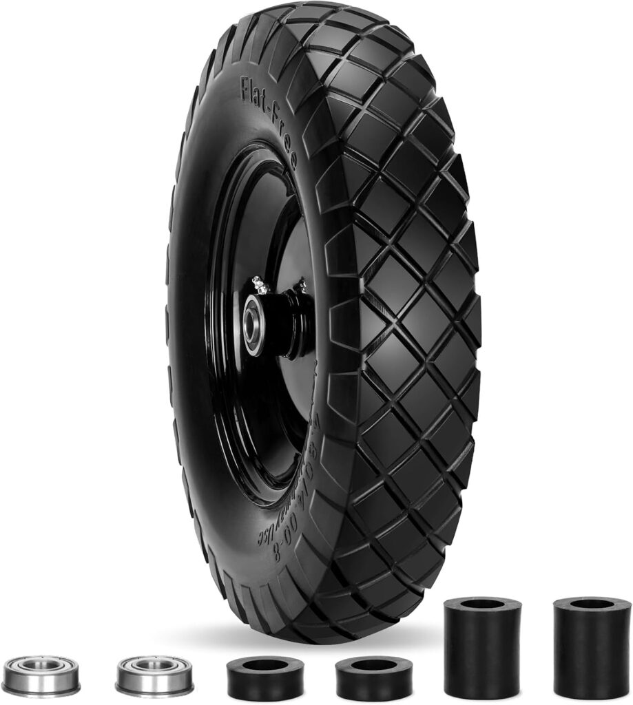 Upgraded 4.80/4.00-8 Flat Free Wheelbarrow Wheels with 5/8″ & 3/4″ Bearing