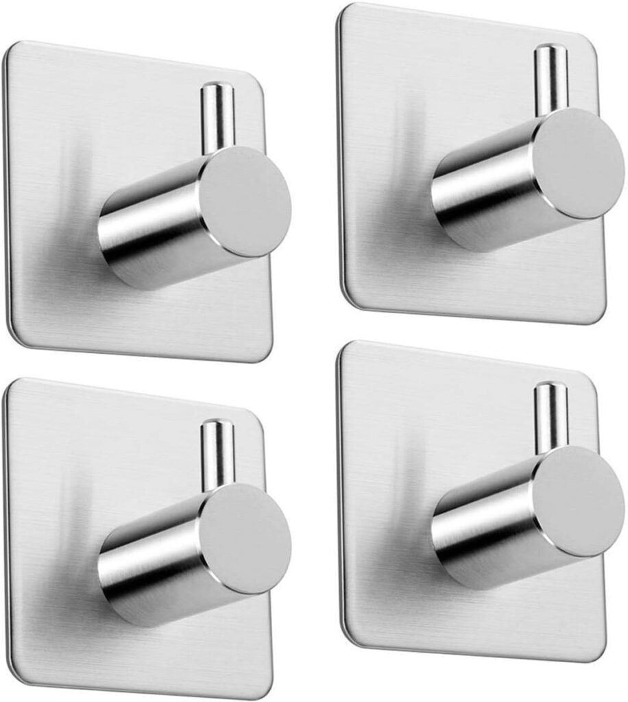 Aikzik 4 Pack of Self Adhesive Hooks, Max 8kg Load Sticky Hooks, Tea Towel Hooks, Versatile Self-Adh…