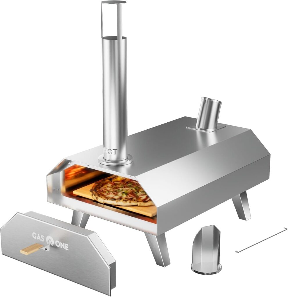 GasOne PZW-12A Pizza Ovens Wood Pellet 12” Pizza Oven Cooking Pizza Maker Portable Stainless Steel P…