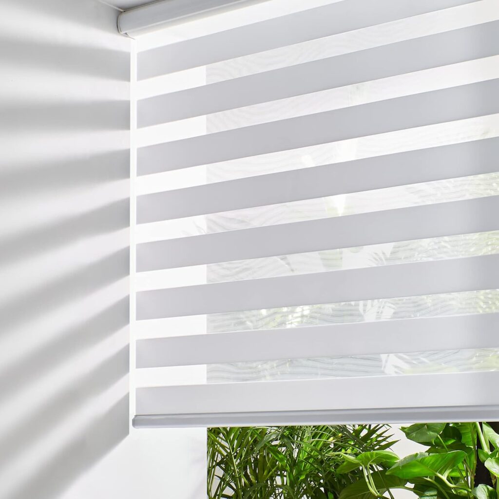 Persilux Cordless Zebra Blinds for Windows Free-Stop Roller Windows Shades (24″ W X 72″ H, White) Du…