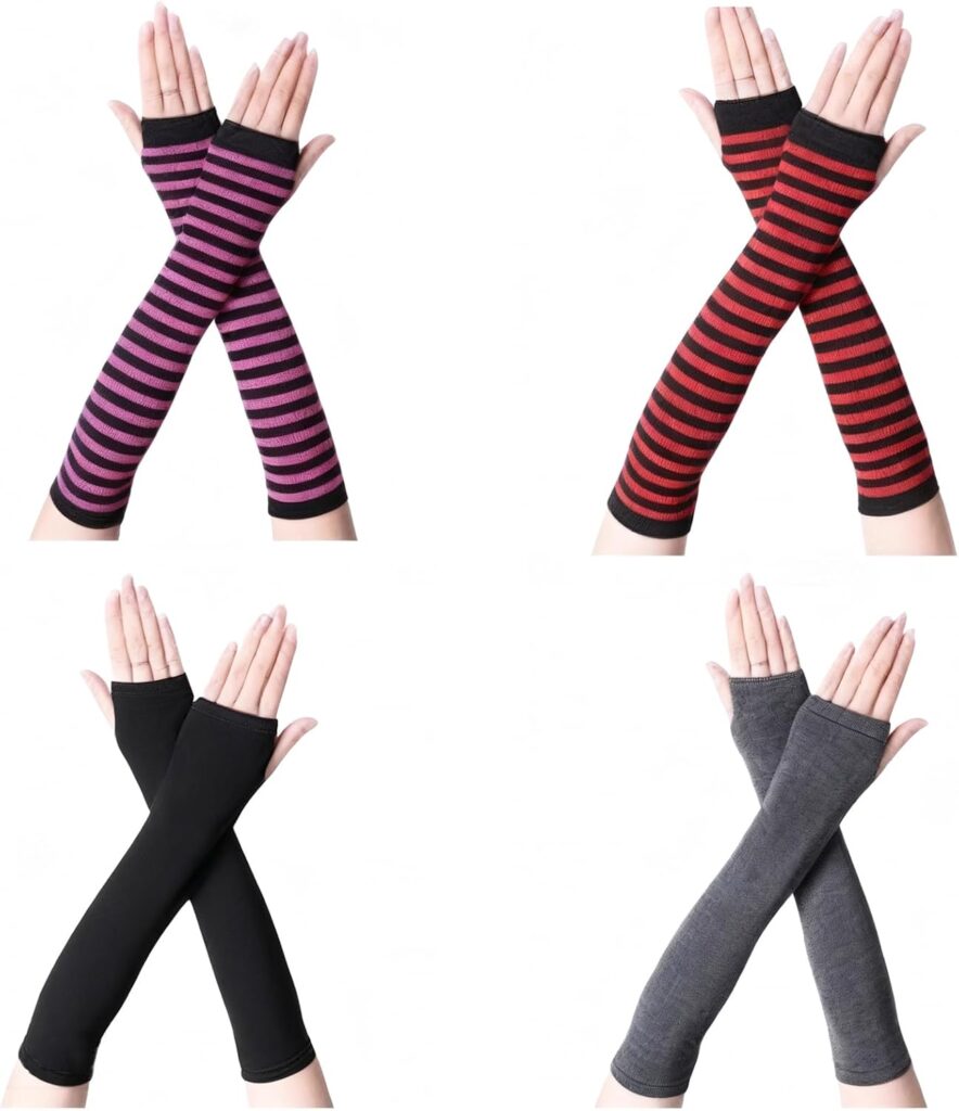 4 Pairs Fingerless Gloves for Women Knitted Cotton Arm Warmers Long Wrist Warmer Stretchy Fashion Ac…