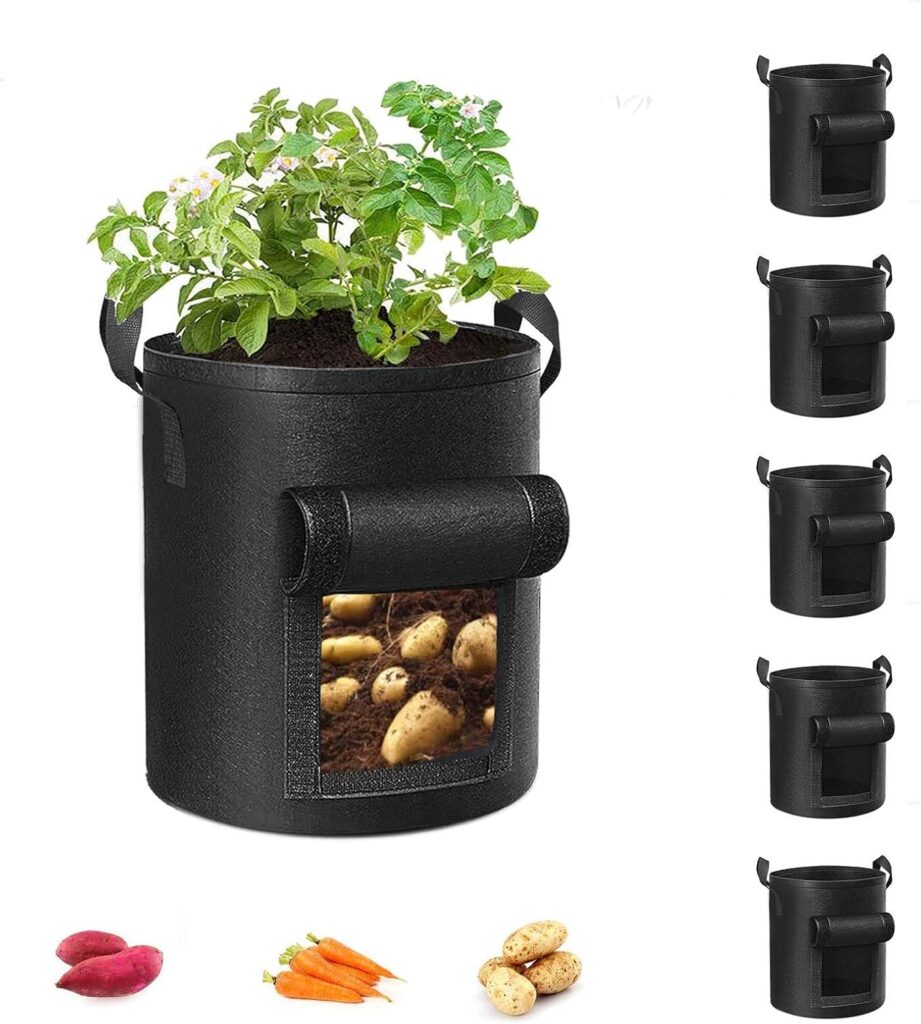 Cavisoo 5-Pack 10 Gallon Potato Grow Bags, Garden Planting Bag with Durable Handle, Thickened Nonwov…