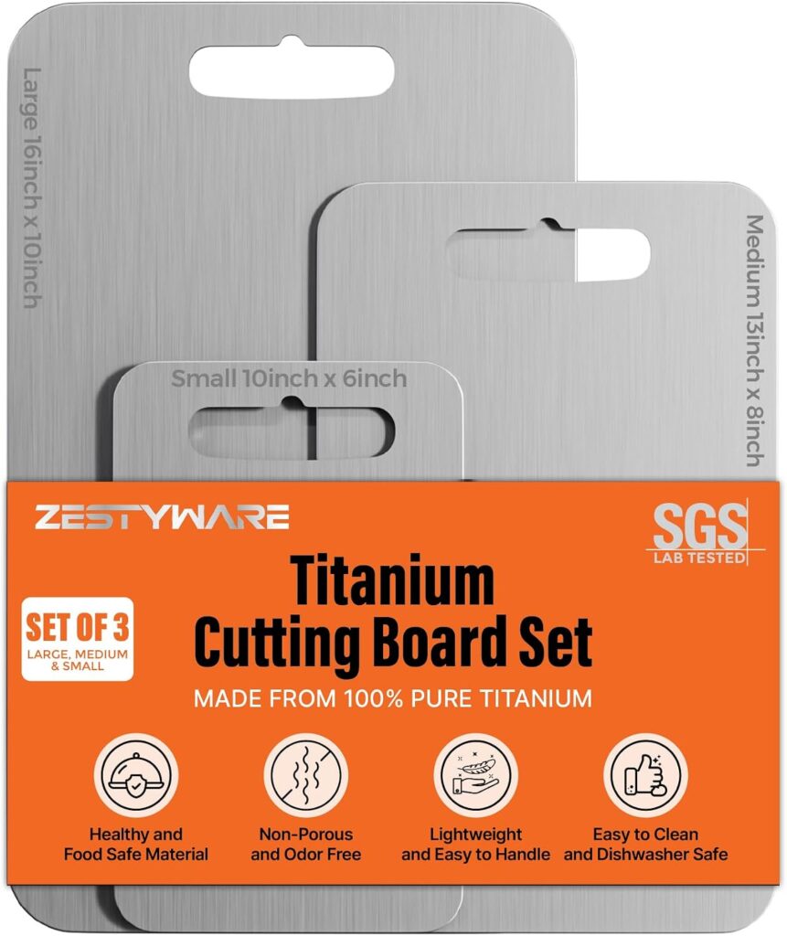 Titanium Cutting Board Set of 3, SGS Lab Tested, 100% Pure Titanium Cutting Boards for Kitchen, Doub…