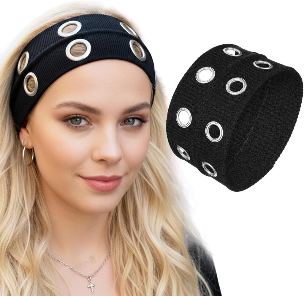 1 PCS Grommet Headband, Women Hollow Out Eyelets Elastic Headband with Holes, Y2K Punk Goth Grunge A…