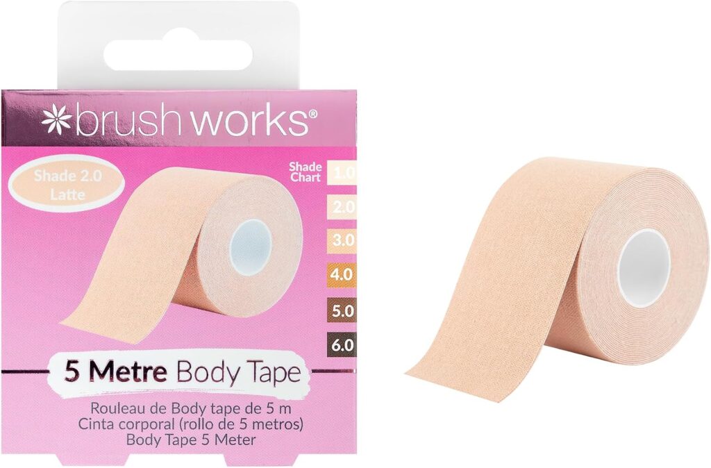Brushworks Body Tape Shade 2.0 Latte – Nude Stretchy Body & Breast Lift Tape for Long-Lasting Suppor…