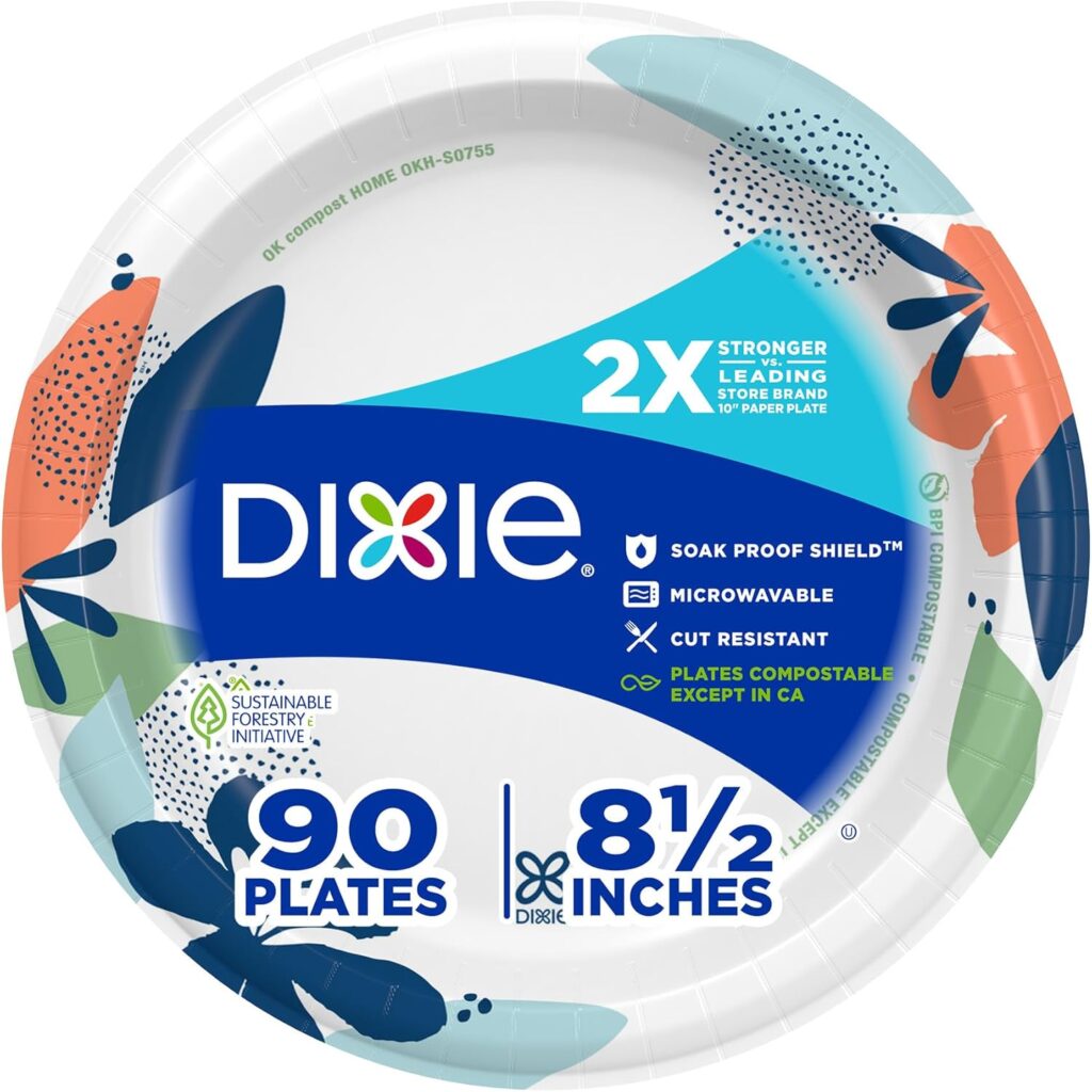 Dixie Medium Paper Plates, 8.5 Inch, 90 Count, 2X Stronger*, Microwave-Safe, Soak-Proof, Cut Resista…