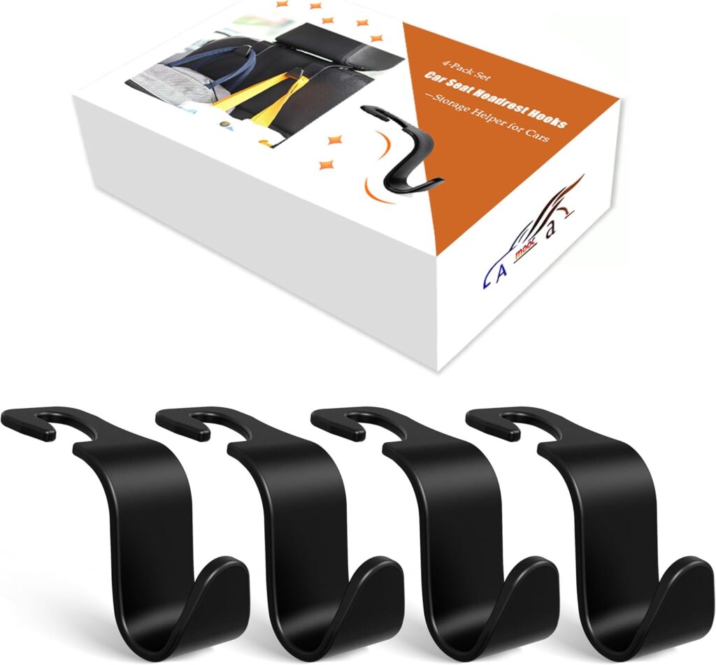 Amooca Car Seat Headrest Hook 4 Pack Hanger Storage Organizer Universal for Handbag Purse Coat fit U…
