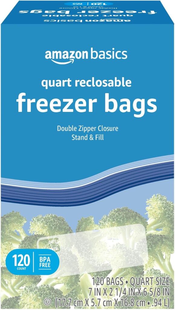 Amazon Basics Freezer Quart Bags, 120 Count (Previously Solimo)