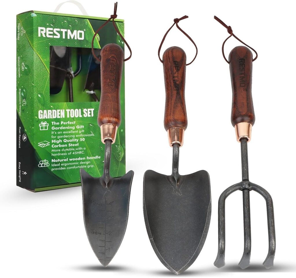 RESTMO 3-in-1 Heavy Duty Gardening Tools Kit, Garden Trowel and Fork Set