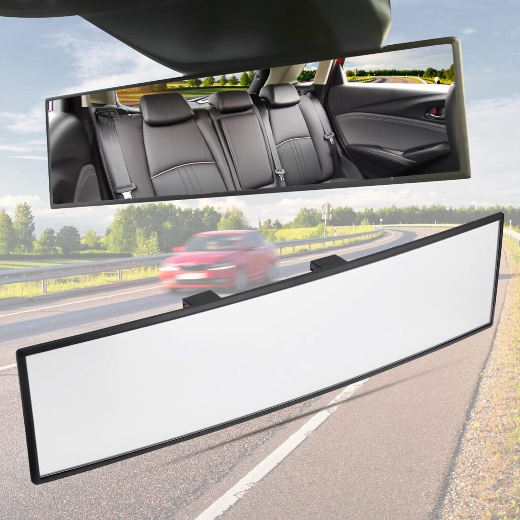 JoyTutus Rear View Mirror, Universal 11.81 Inch Panoramic Convex Rearview Mirror, Interior Clip-on W…