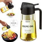 Mqnxoi 2 in 1 Glass Oil Sprayer & Dispenser, 470ml Olive Oil Spray Bottle for Kitchen, Cooking, Sala…
