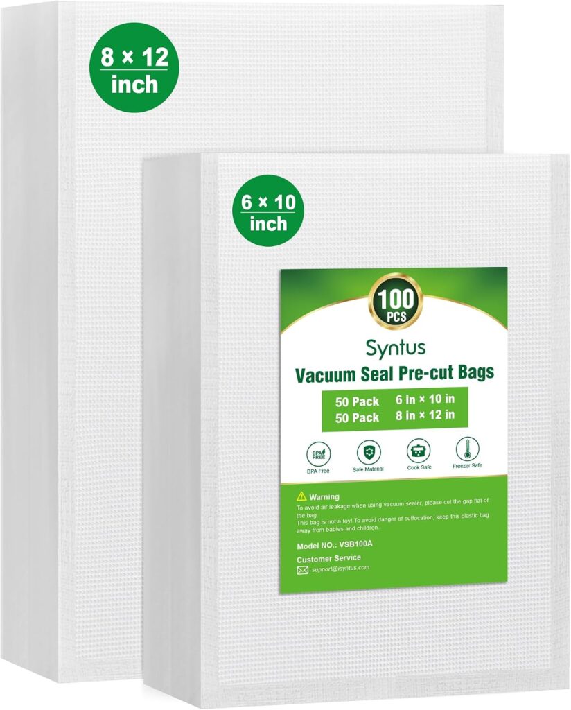 Syntus 100 Pcs Vacuum Sealer Bags for Food, 8×12+6×10, BPA Free