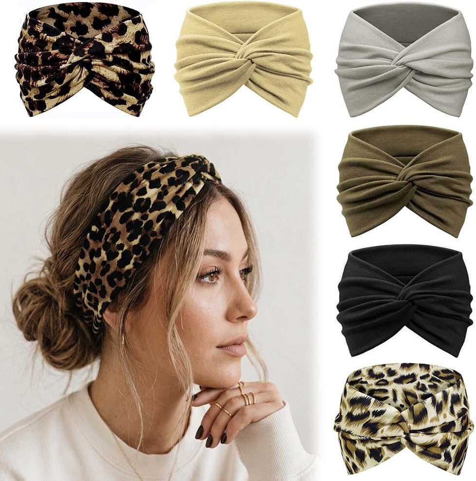 Hair Bands for Women,6 Pcs Vintage Turban Elastic Head Bands,Elastic Head Bands Boho Wide,Yoga Sport…