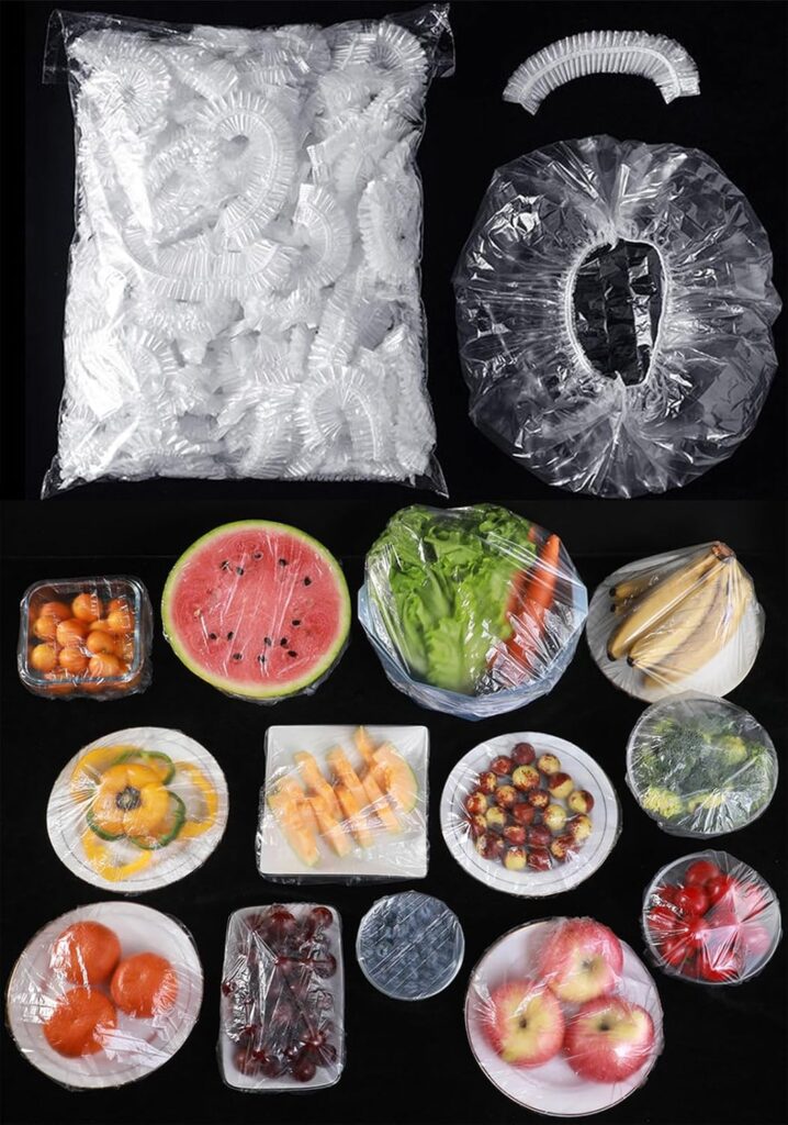 300pcs Reusable Elastic Food Covers – Universal Stretchable Clear Adjustable Plastic Plate & Bowl Co…