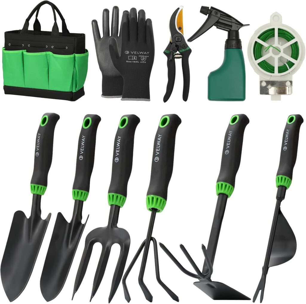 Velway Garden Tools Set -11-Piece Heavy Duty Hand Tool Kit with Ergonomic Handles, Rust-Proof, Carry…
