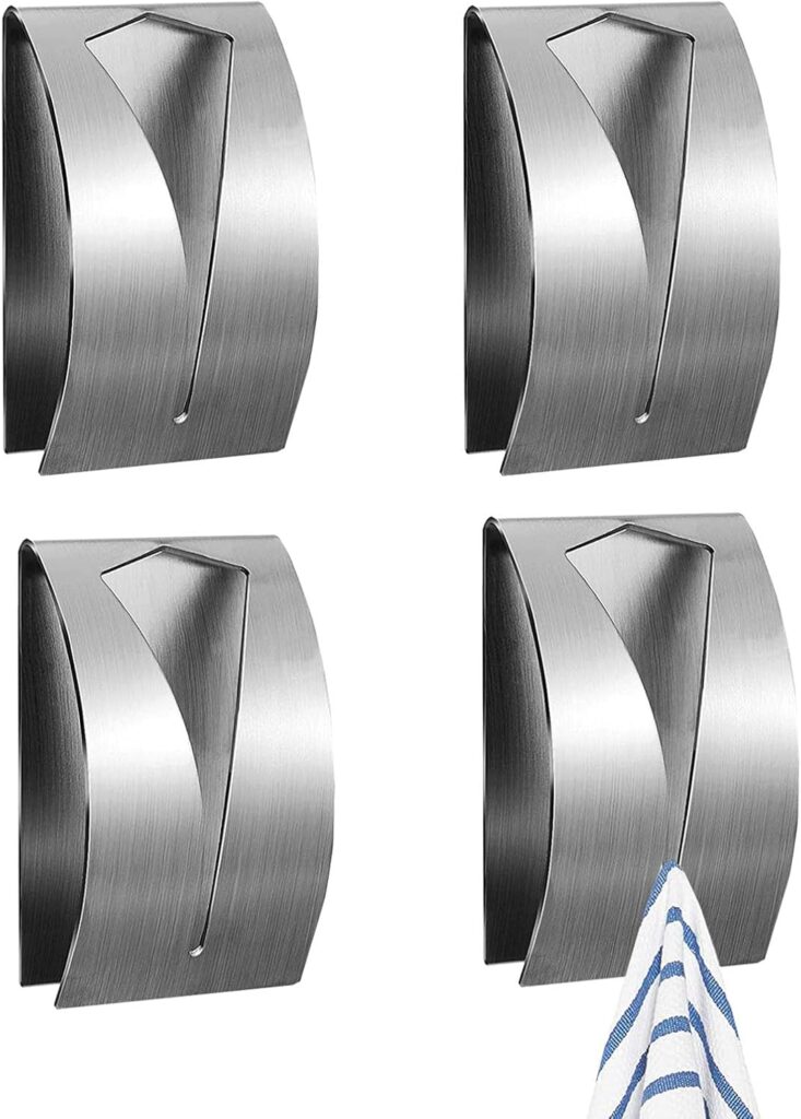 4 Pcs Self Adhesive Tea Towel Holder – Stainless Steel Stick on Hooks, Push and Grip Wall Hooks for …