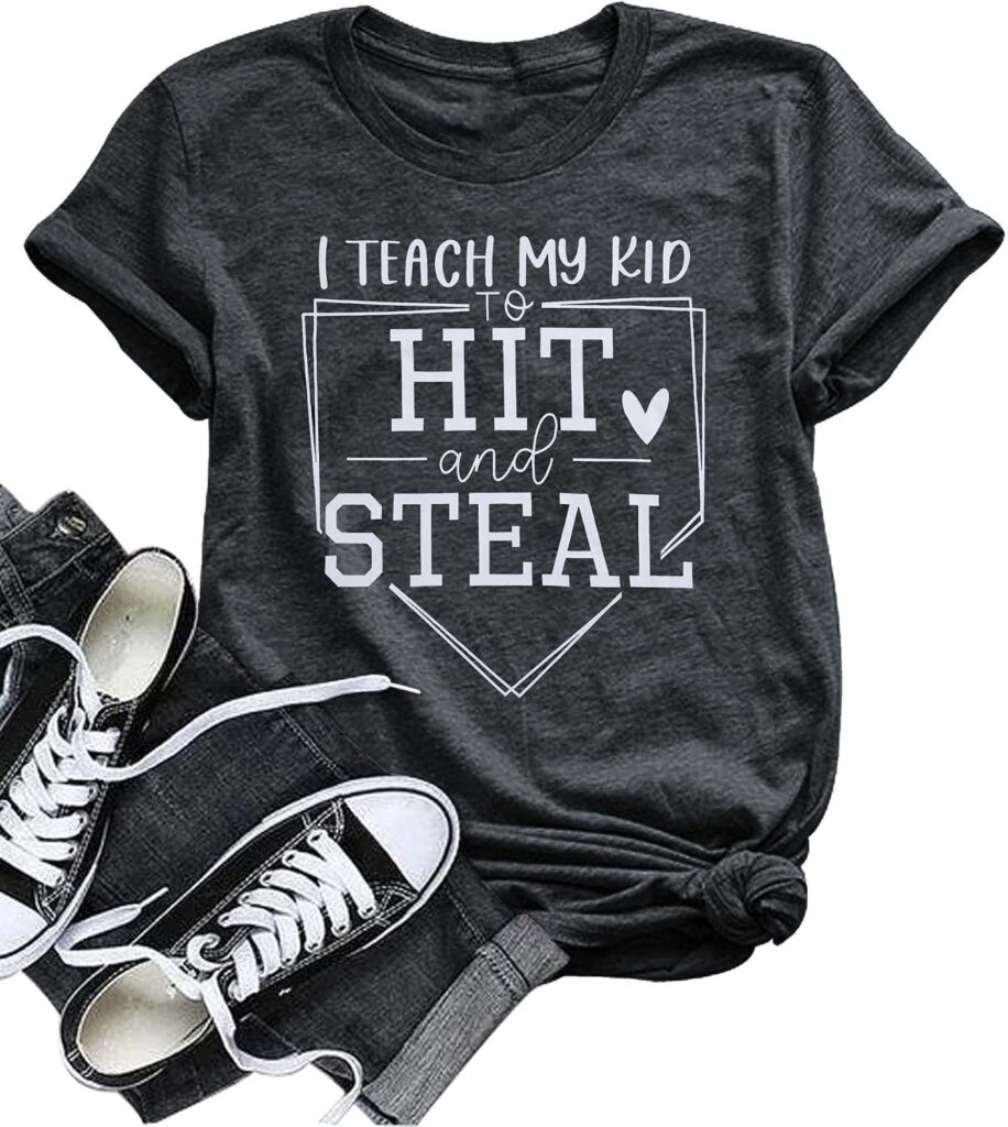 VILOVE Baseball Mama Shirt – Women’s Baseball Mom T-Shirt with Heart Design