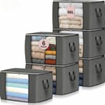 Budding Joy 90L Storage Bags, Large Clothes Storage Boxes with Zips Grey