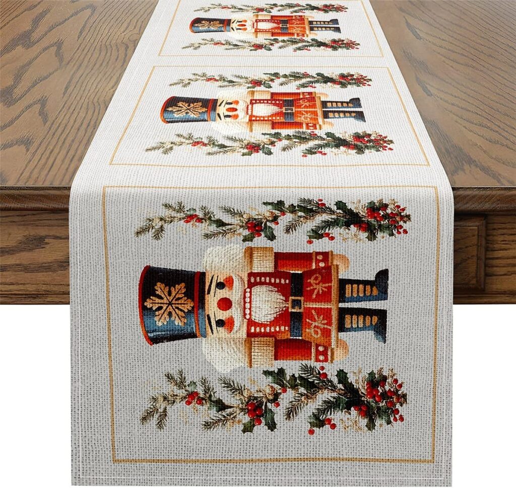 Christmas Nutcracker Table Runners Cartoon Soldier Cloth for Kitchen Table – Cute Royal Guarder Chri…
