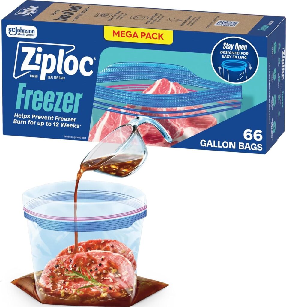 Ziploc Gallon Food Storage Freezer Bags, Open Design with Standing Bottom, Easy to Fill, 66 Bags in …