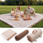 Genovega 2 in 1 Extra Large Outdoor Picnic Blanket Waterproof Woven Boho Mat Giant Beach Towel Trave…