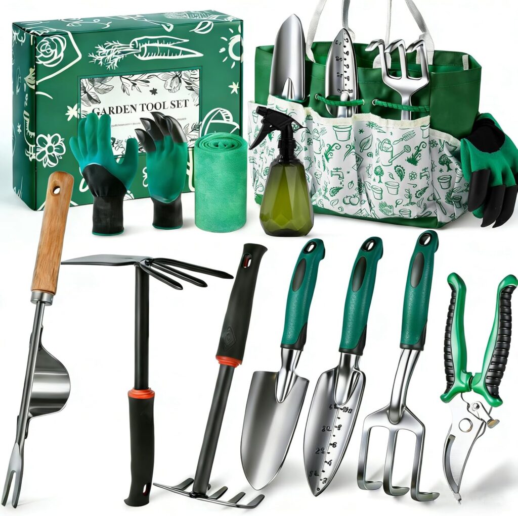Gardening Tools Set, 12PCS Heavy Duty Garden Hand Tools Gifts for Adult Women Gardeners, Gardening S…