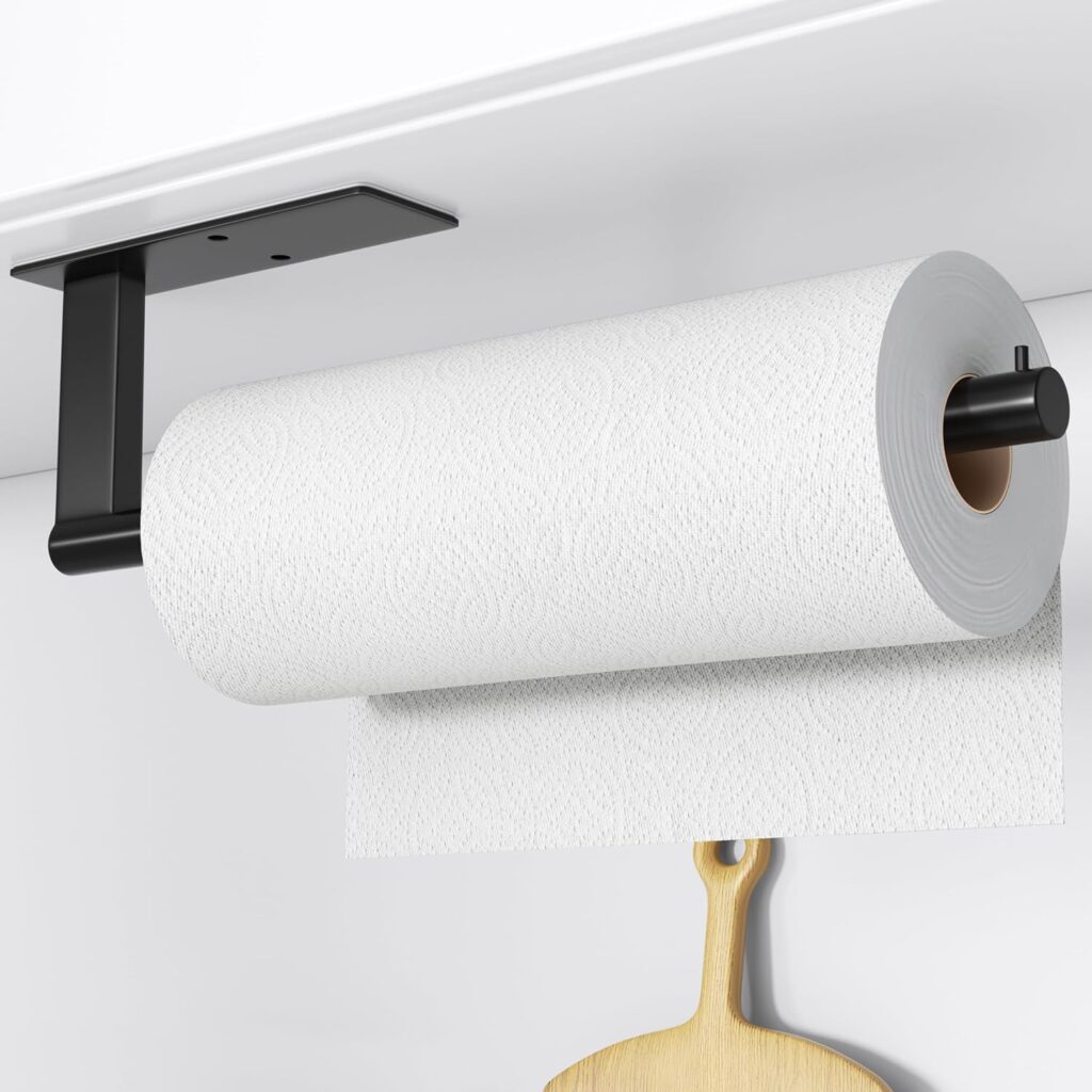 Kitchen Roll Holder Under Cabinet, Self-Adhesive, Matte Black