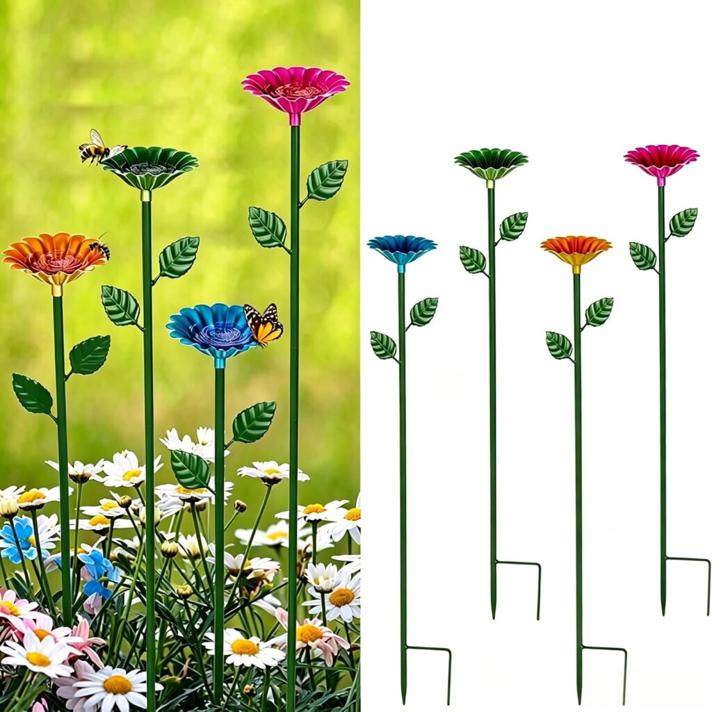 Bee Watering Station,4 Pack Metal Flower Bee Bath Water for Garden Attract Butterflies Pollinators C…