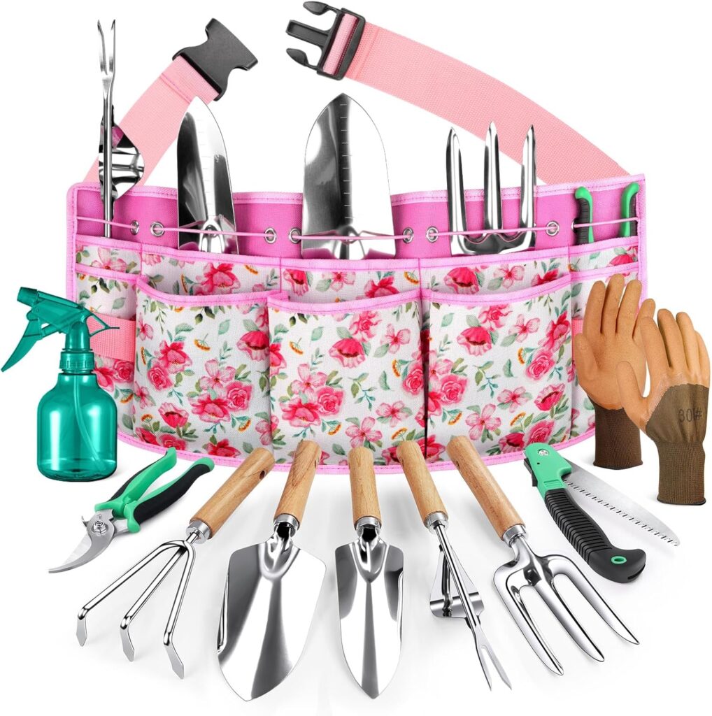 Grenebo All-in-One Garden Tool Set with Tools Organizer Belt Adjustable, 10-Piece Heavy Duty Gardeni…
