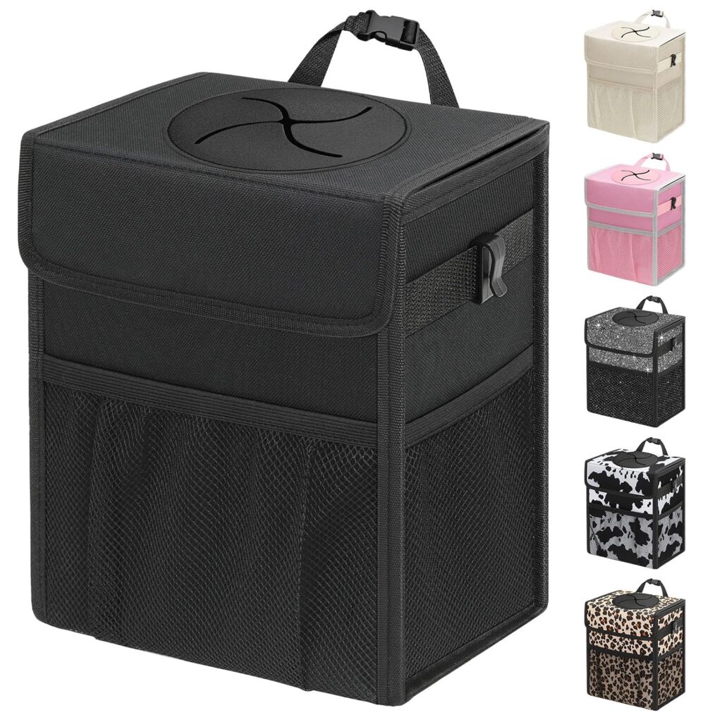 Capolo Car Trash Can with Lid, Leakproof Car Garbage Can Car Trash Bag