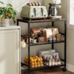 itchen Rolling Cart, 3-Tier Microwave Stand with Lockable Wheels, One-Piece Shelf, Kitchen Utility S…