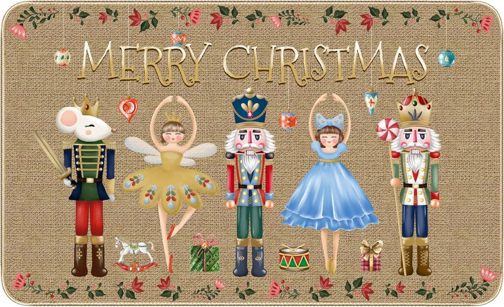 TREWAVE Nutcracker Christmas Doormat Decorative Door Mat Christmas Decor Xmas Holiday Non Slip Welco…