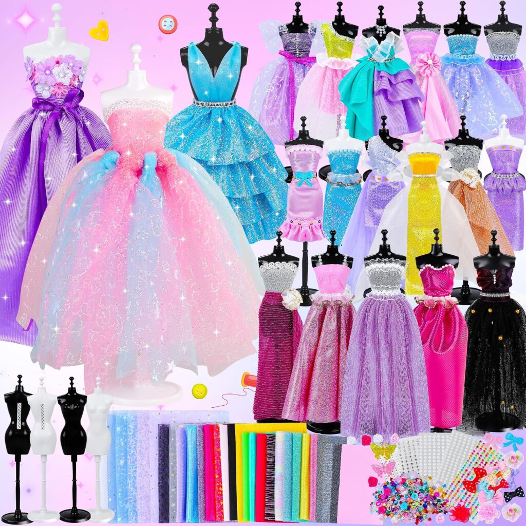 800+Pcs Fashion Designer Kit for Girls, Sewing Kit with 4 Mannequins